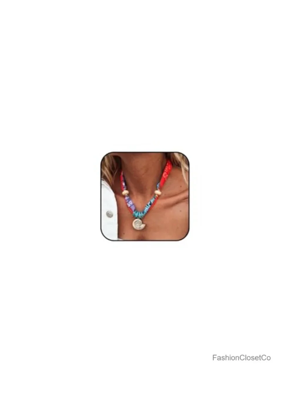 Conch Shell Scarf Charm Necklace Boho Wrap Bandana Statement Jewelry